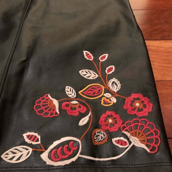 Black Faux Leather Embroidered Skirt - Picture 2 of 3